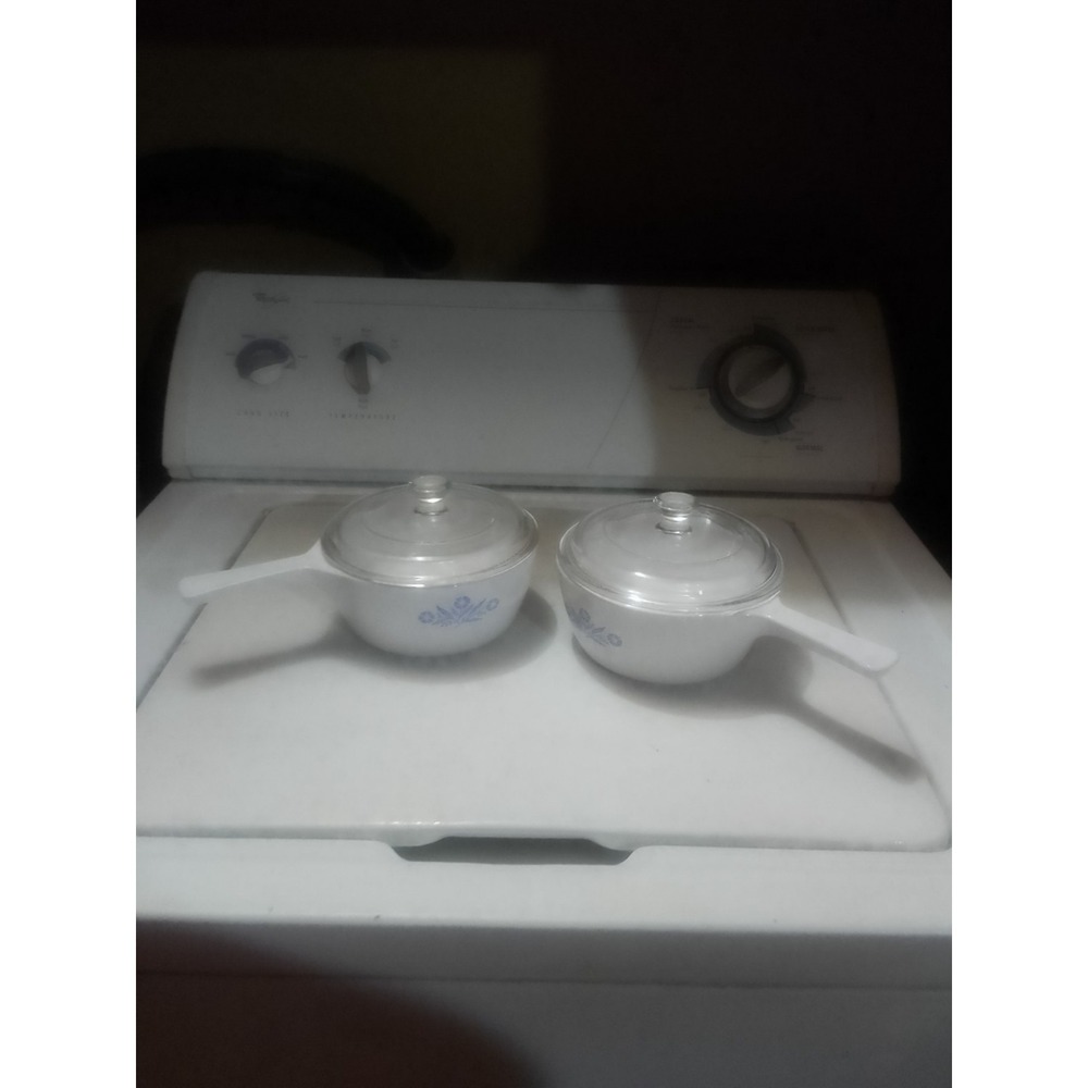 VTG 1966 Lot Of 2 Corelle Corning Blue Cornflower Minuette With Lids 1-1/2 Pint